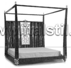 Кровать с мягким изголовьем и балдахином, ткань кат.В (Art. 2003E) - Blue Diamond ebony